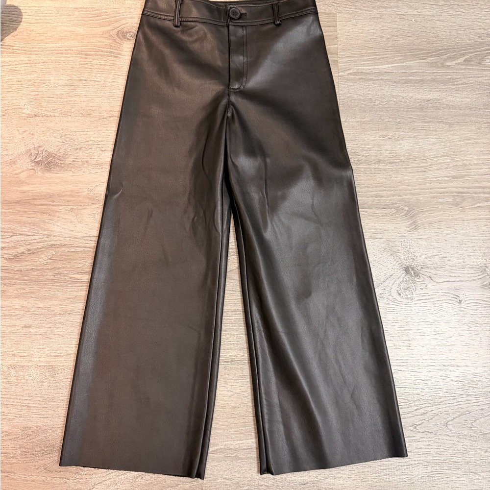 Girls Black Faux Leather Wide-Leg Pants size 11-12